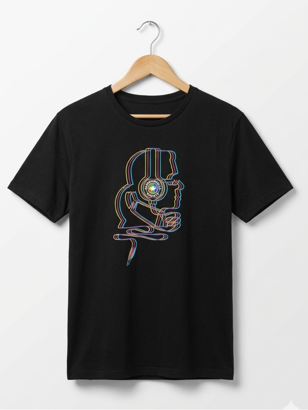 Karl Lagerfield Black Illusion Multicolor Graphic Crewneck Short Sleeve T-Shirt